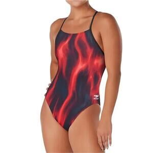 Speedo Vapor Flame Crossback Red White Blue Women's Competition Swimsuit Size 26